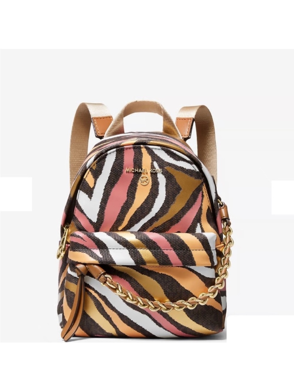 Michael Kors Pink, White, Tan & Brown Zebra-Print Mini Backpack